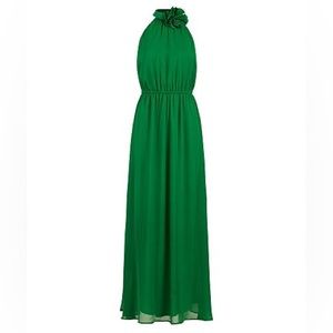 NY&Co Green Halter Maxi Dress w/ Elastic Waist and Removable Flower